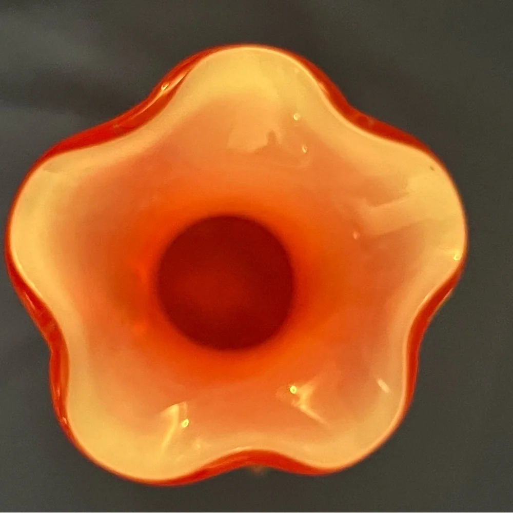 Vintage Handblown Art Glass Vase Flower Reddish Orange  6”T - Picture 5 of 7